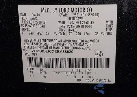 2014 Ford Edge Sel from USA, damaged, VIN 2FMDK4JCXEBA88620
